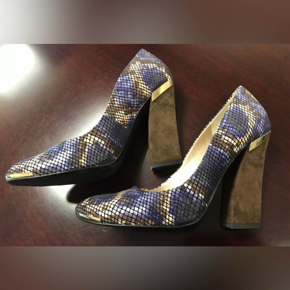 Beautiful closed toe, chunky heel pump